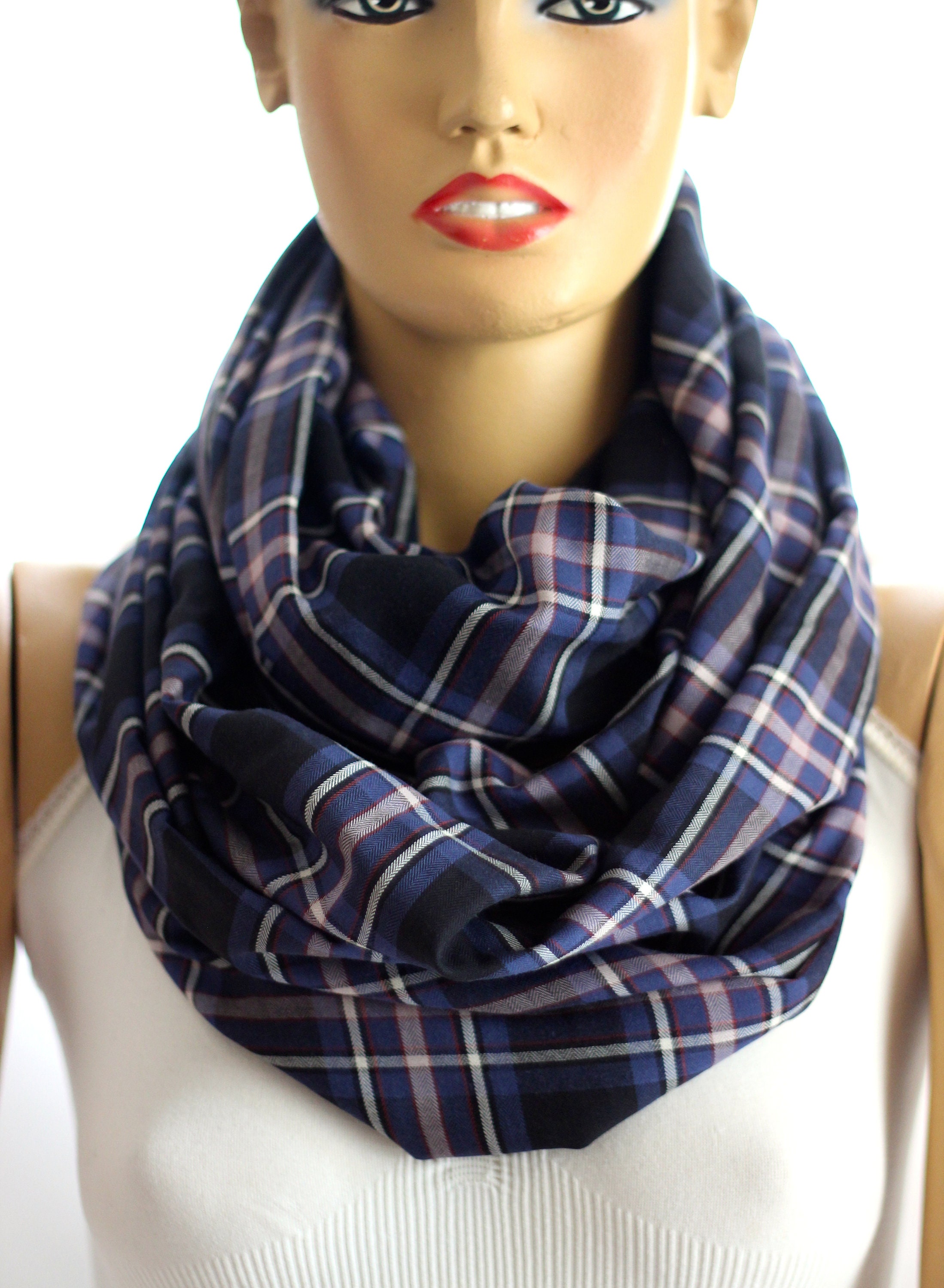 plaid cotton navy blue infinity scarf women scarves plaid Etsy