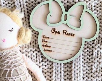 Custom Birth Announcement Statistics | Newborn Name Sign | 3D Baby Photo Prop | Disney Inspired | New Baby Shower Gift | Laser Engraved Wood