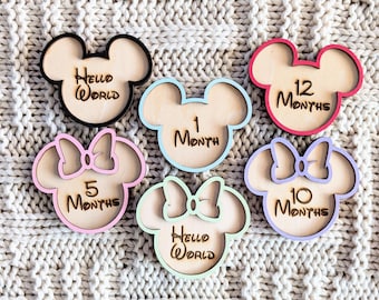 Custom Baby Milestone Monthly Markers | Disney Inspired Name Sign | Hello World | New Baby Shower Gift | 3D Baby Photo Prop | Laser Engraved