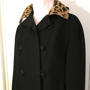 Retro Black Pea Coat Jacket: 60&#39;s Glam Faux Fur Collar
