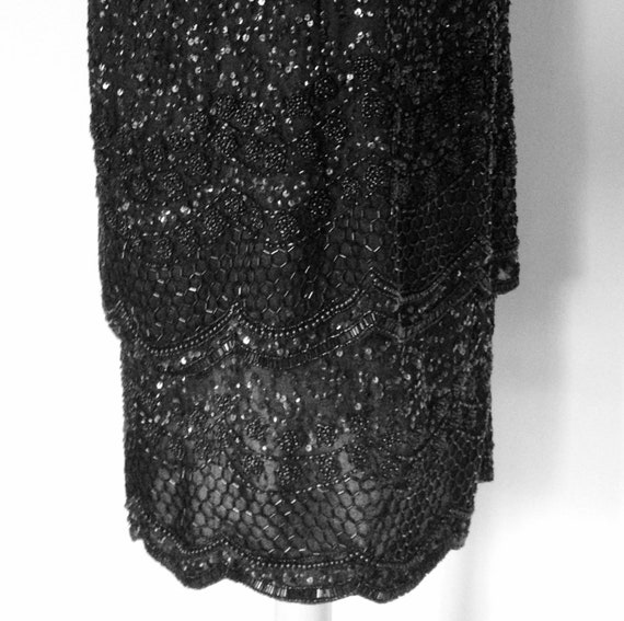 Sequined and beaded dress -  Black sequins over b… - image 5