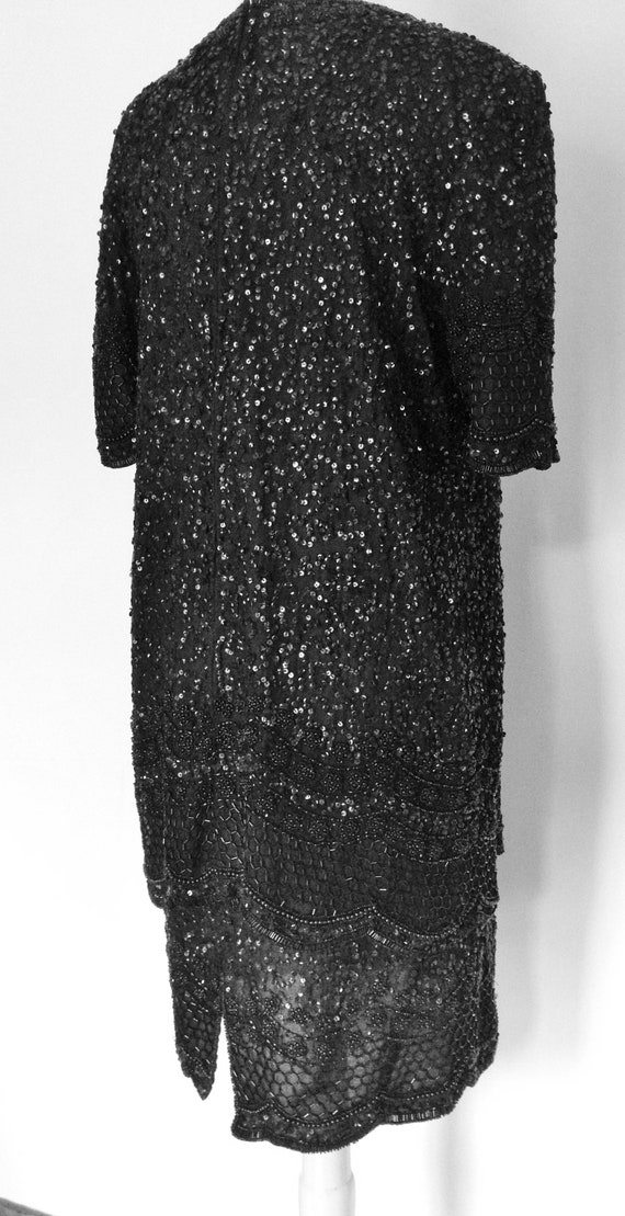 Sequined and beaded dress -  Black sequins over b… - image 10