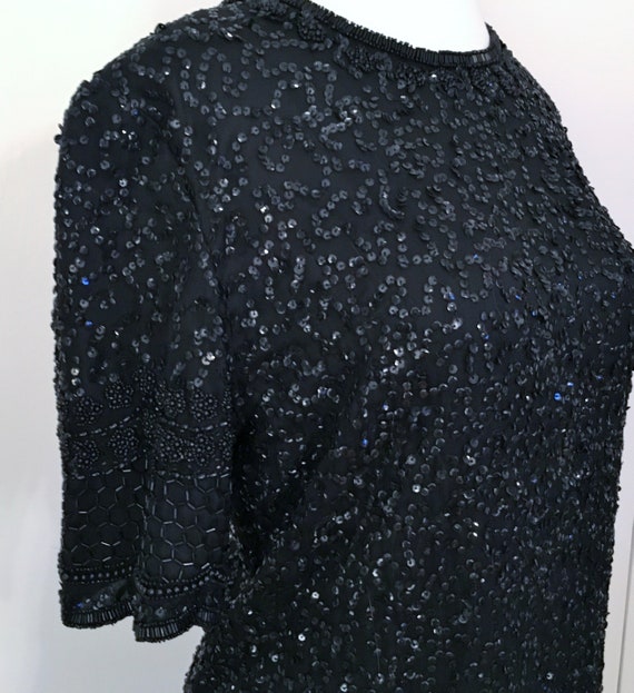 Sequined and beaded dress -  Black sequins over b… - image 4