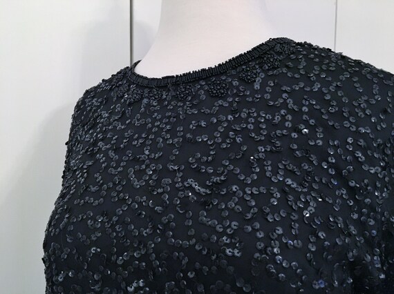Sequined and beaded dress -  Black sequins over b… - image 2