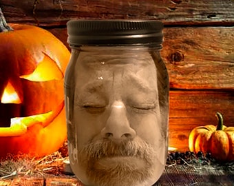 Halloween Decoration YOUR FACE in jar, Scary Halloween Décor, Halloween Mason Jar, Unique Gift Idea, Over The Hill Party Gift