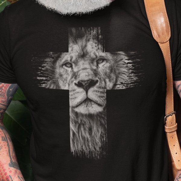 Christian Shirts Lion T-Shirt with Cross Christian Gifts Idea  Jesus shirt - Christian Gifts for Women & Men - Lion of the Tribe of Judah