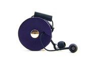 TunePoint, an earbud organizer / holder: vegetable-tanned leather, purple, minimalist, unique