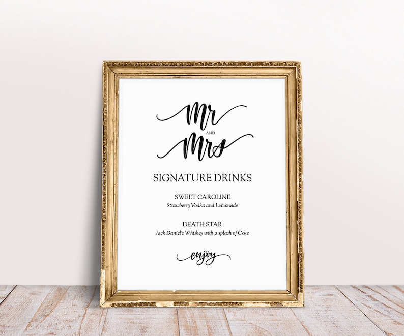 Wedding Signature Drink Bar Alcohol Sign For