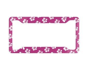 Pink Hibiscus Hawaiian Surfer License Plate Frame.  Hawaiian license plate. Flower License Plate Frame. Summer License Plate Frame.