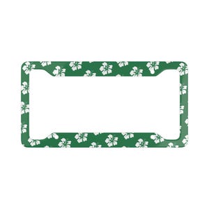 Green Hibiscus Hawaiian Surfer License Plate Frame. Summer license plate frame. Hawaiian license plate frame. Flower license plate frame.