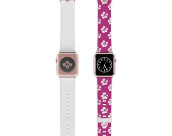 Pink Hibiscus Hawaiian Summer Beach Watch Band for Apple Watch. Summer Vibe Apple Watch Band. Surfer Style Apple Watch Band.