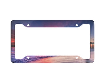 Sunset Beach Pier License Plate Frame. Beach license plate frame. Sunset License Plate Frame. Island License Plate Frame.