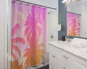 Palm Tree Sunset Beach Shower Curtains for Beach House Bathroom Decor. Palm Tree lover gift. Beach Life home decor. Bright Sunset Decor.