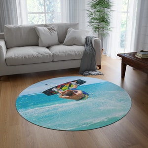 Windsurfing Round rug living room. Beach house rug living room. Beach house decor.Windsurfing rug bedroom. Windsurfing rug living room.