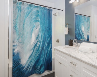 Surfer Wave Shower Curtain for Beach House Bathroom Decor. Beach lover gift. Surf Life home decor. Surf Shack home decor. Boys Dorm Room.