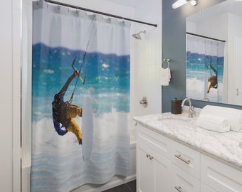 Kite Surfing Shower Curtain for Beach House Bathroom Decor. Kite Surfing gift. Kite Surfing Life home decor. Island home decor.