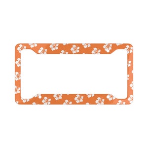 Crusta Orange Hibiscus Hawaiian Surfer License Plate Frame.  Hawaiian license plate. Flower License Plate Frame. Summer License Plate Frame.