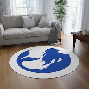 Round Rug perfect for any beach home. Rug living room. Rug porch. Rug bedroom. Mermaid rug. Mermaid decor.