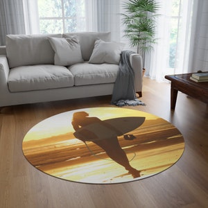 Surfing Round rug living room. Beach house rug living room. Beach house decor.Surfing rug bedroom. Surfing rug living room.