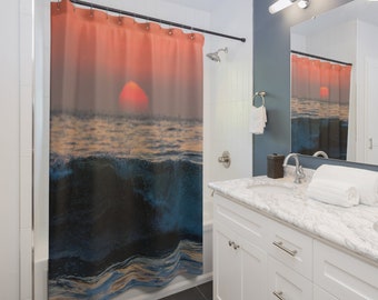 Surfer Wave Sunset Shower Curtain for Beach House Bathroom Decor. Beach lover gift. Surf Life home decor. Surf Shack home decor.