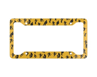 Snowboard License Plate Frame. Snowboarder license plate frame. Yellow snowboarder car accessory.