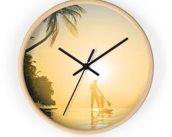 Paddle Board Island Wall Clock. Beach Theme Clock. Island Clock. Beach House Home Decor. Unique Beach House Items. Paddle Board Gift.
