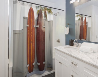 Surfer Wave Shower Curtain for Beach House Bathroom Decor. Beach lover gift. Surf Life home decor. Surf Shack home decor. Boys Dorm Room.