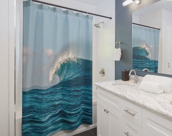 Surfer Wave Shower Curtain for Beach House Bathroom Decor. Beach lover gift. Surf Life home decor. Surf Shack home decor. Boys Dorm Room.