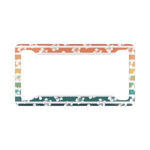 Rainbow Hibiscus Hawaiian Surfer License Plate Frame.  Hawaiian license plate. Flower License Plate Frame. Summer License Plate Frame.