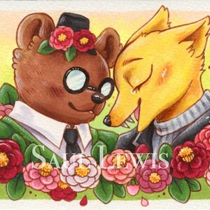Gregg & Angus ~ Original Night in the Woods Mixed Media Drawing