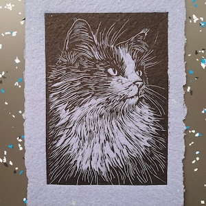 Cat original linocut print limited edition signed and numbered Cute animals