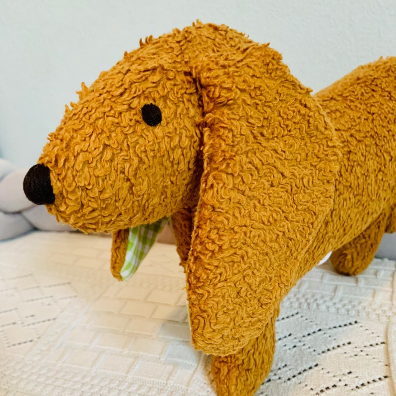 Organic dachshund from Munich, music box, cuddly toy for birth, baptism image 3