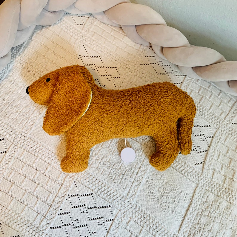 Organic dachshund from Munich, music box, cuddly toy for birth, baptism image 4