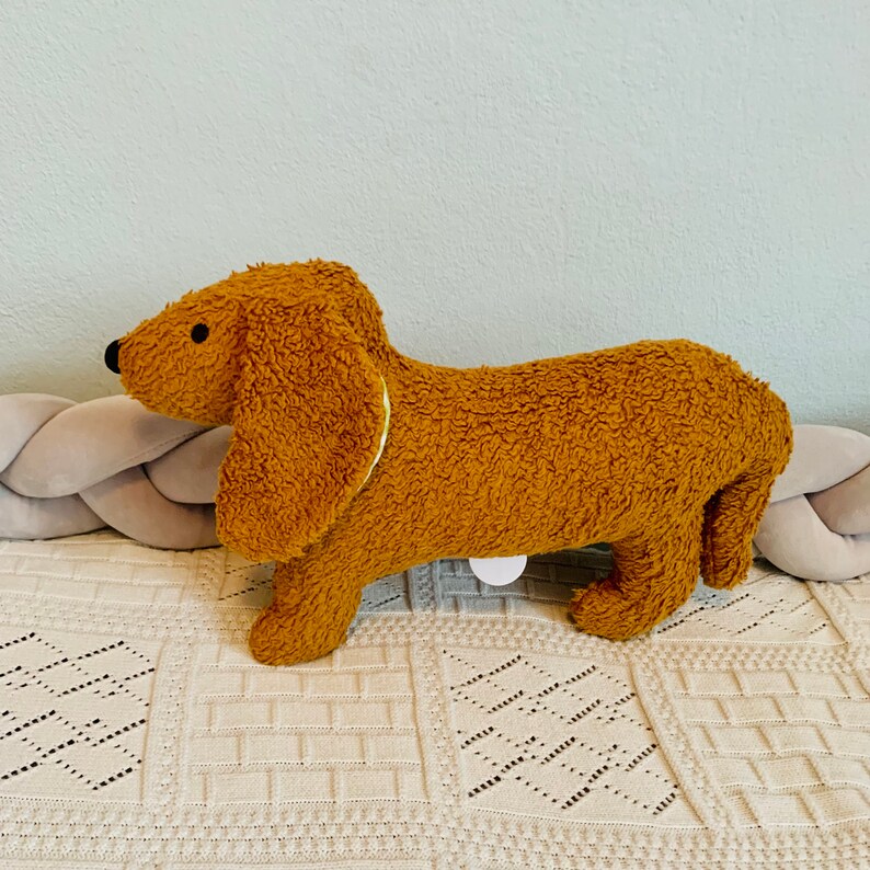 Organic dachshund from Munich, music box, cuddly toy for birth, baptism image 6