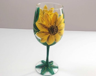 Hand Painted Sunflower Wine Glass: Fall Floral Gift