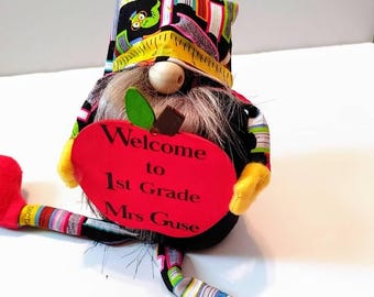 Back to School Gift, Personalized Teacher Gnome: Apple Book Theme, Thank you Appreciation