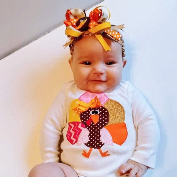 Baby Girl Outfit, Baby Thanksgiving Outfit, Appliqued Onesie, Matching Stacked Hair Bow, Bodysuit, Custom Baby Onesie, Infant Girl Clothes