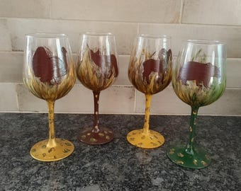 Hand Painted Wildlife Wine Glass: Deer, Bear, Moose, Fox, Bighorn Sheep, Turkey