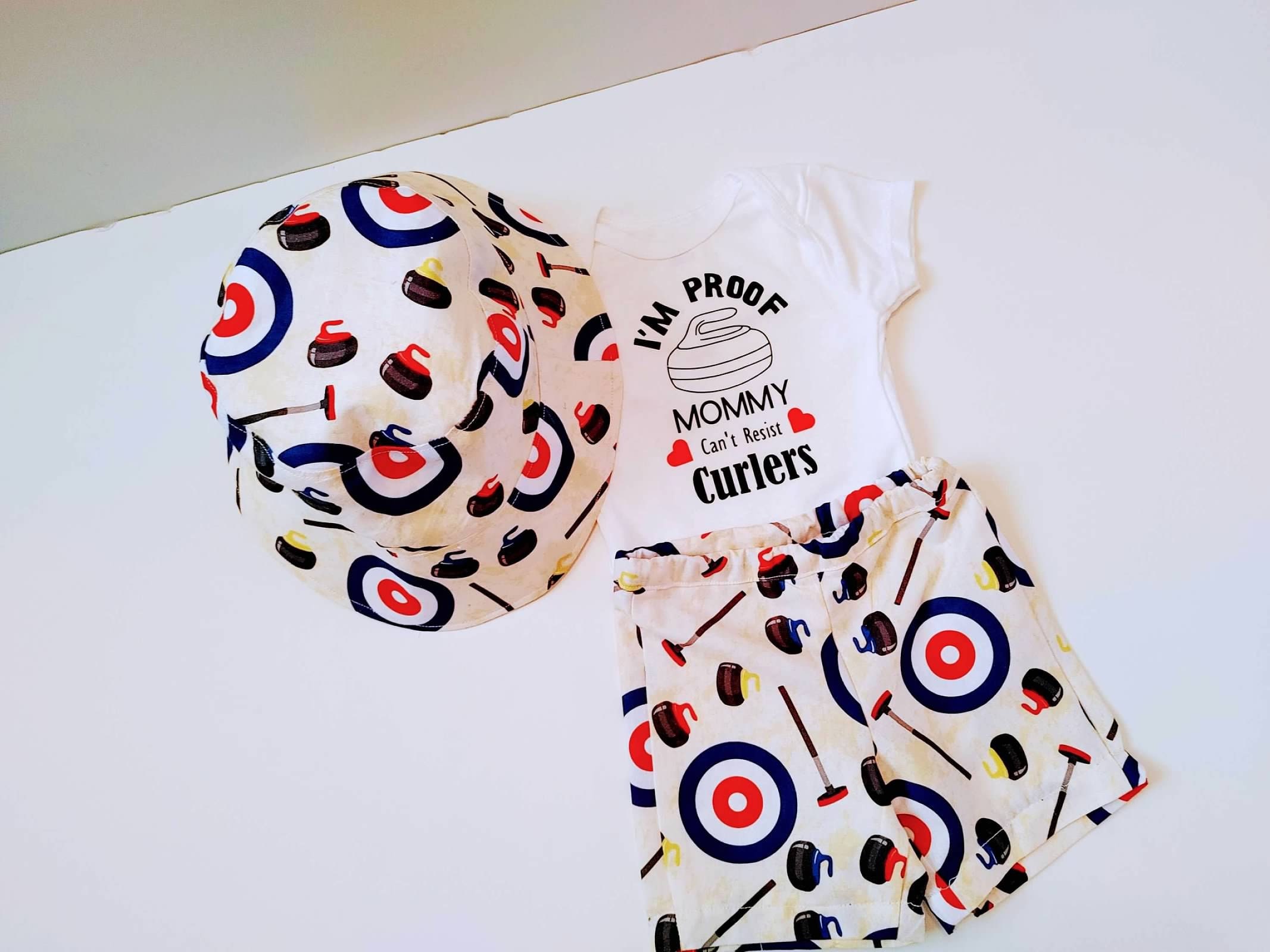 Curling Outfit Baby Boy: Bodysuit, Hat & Shorts - Ice Sports Gift
