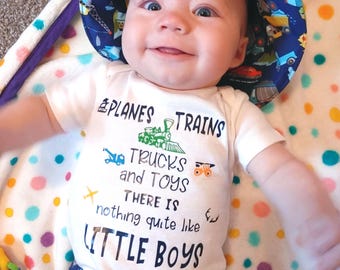 Baby Boy Planes Trains Trucks Bodysuit – Soft Cotton Vehicle Theme Toddler Shirt