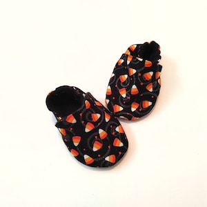 Candy Corn Baby Booties: Halloween Soft Sole Shoes