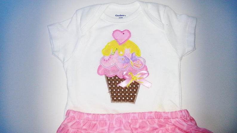 Infant Girl Clothes Infant Girl Summer Outfit Cake Smash Outfit Cupcake Personalized Shirt Bodysuit Ruffle Bloomers Cupcake Party Shirt