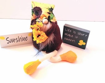 Sunflower Summer Gnome, Tiered Tray Decor, Scandinavian Shelf Sitter, Unique Home Accent, Charming Gift