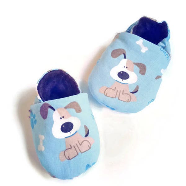 Infant Puppy Dog Shoes, Blue Soft Sole Baby Shoes, Fabric Baby Booties,  Faux Fur Lined Children's Shoes Kid's Footwear Booties, Baby Shower