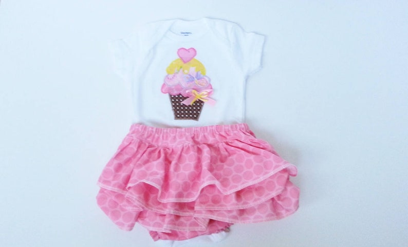 Infant Girl Clothes Infant Girl Summer Outfit Cake Smash Outfit Cupcake Personalized Shirt Bodysuit Ruffle Bloomers Cupcake Party Shirt