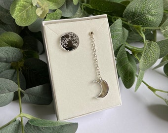 Moon Earrings - Mismatched Drop Crescent Moon  Earrings - Stud Earrings - Gifts For Her -Mother’s Day Gifts - Contemporary Jewellery