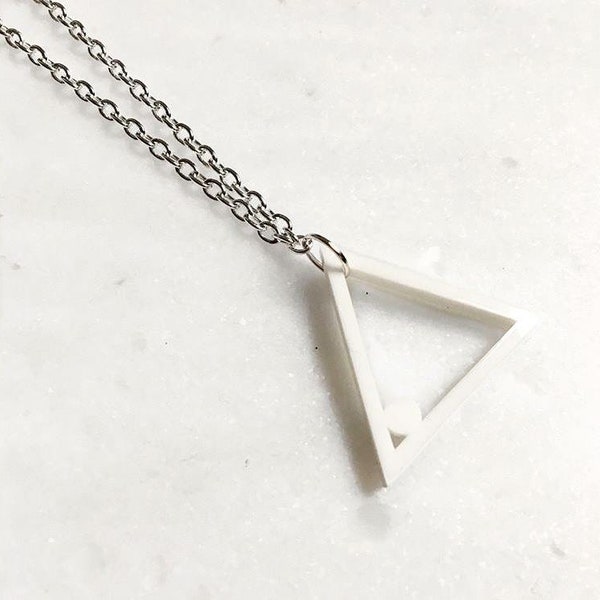 Triangle Geometric Perspex Necklace - Geometric Jewellery - Unisex Necklace - Unisex Jewellery - Geometric White Necklace