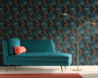 Mid Century Modern teal and black wallpaper