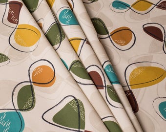 Mid century inspired atomic interior fabric by the half metre 'Spiro'