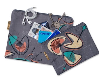 Retro 50s grey boomerang pouch bag
